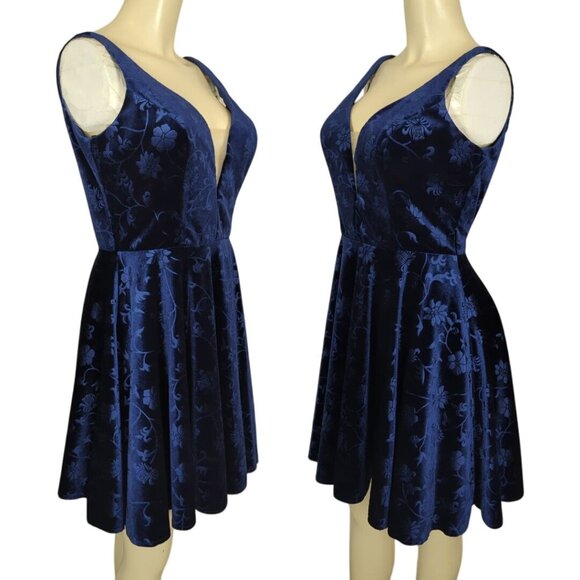 Alyce Paris Dress size 8 sleeveless Blue Velvet Floral A-Line Cocktail Party - Picture 2 of 16